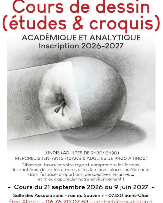 Cours de dessin 2026-2027 (études & croquis) académique et analytique