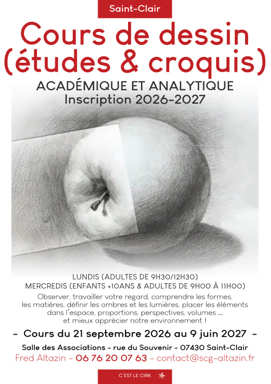 Cours de dessin 2026-2027 (études & croquis) académique et analytique